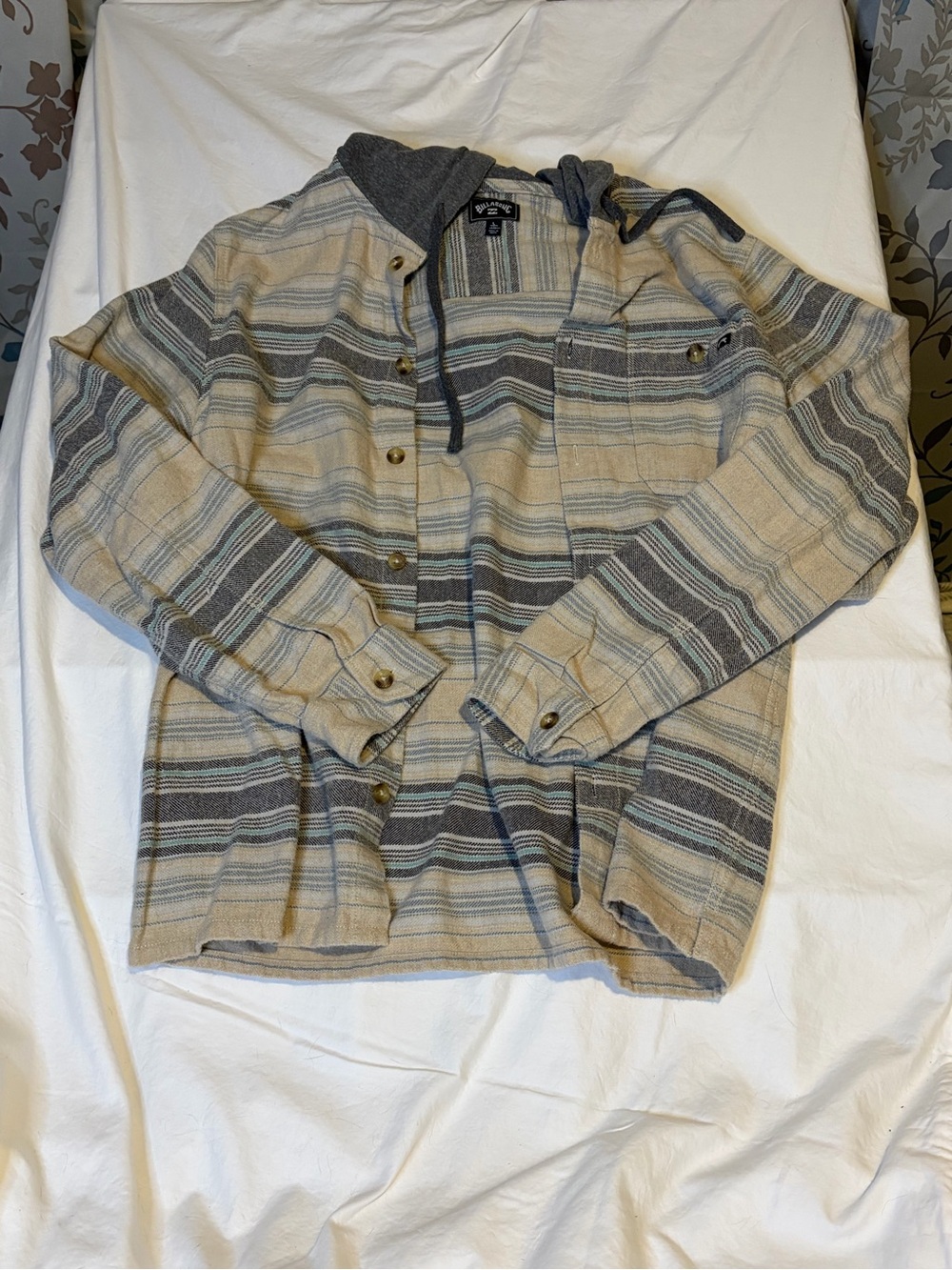 Billabong Men's Striped Zip-Up Hooded Sweater Jacket - Beige and Gray